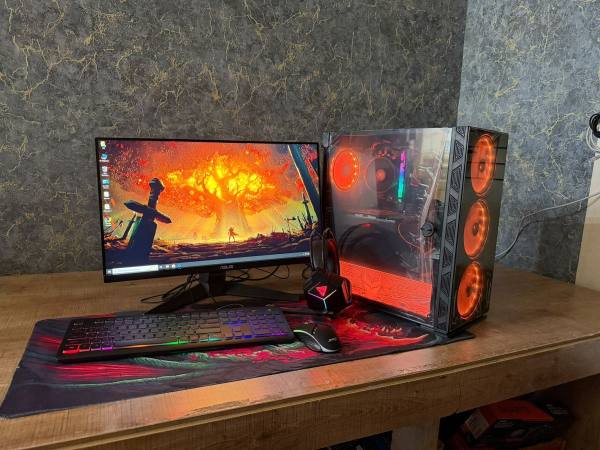 Ryzen 3 3100 + RX 570 Gaming PC – 24" 180Hz Pivot Monitör Dahil Full Set